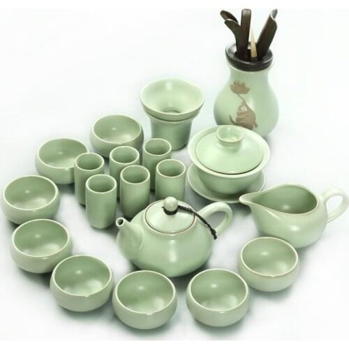 Ru kiln Kung Fu tea set teapot tea bowl cup set ice glaze green tea ceremony simple home tea gift