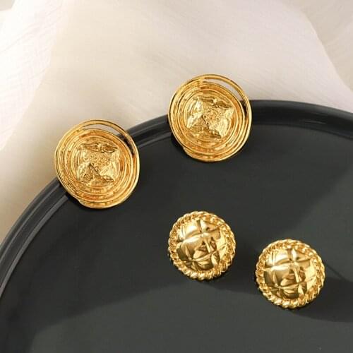 Vintage Button Shape Stud Earring Cute Earings Jewelry Women Love Gift Ins Style Trendy Metal Jewellery Wholesale