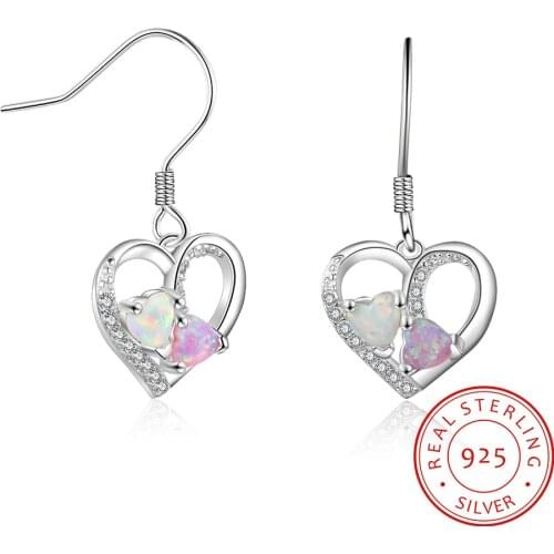 Trendy Heart Drop Earrings for Women 925 Sterling Silver White Pink Opal Earrings Fashion Korean Jewelry Girls Dangle Earrings