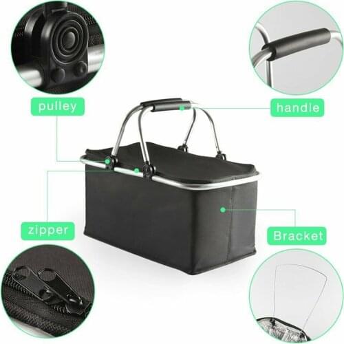30L Folding Picnic Camping Basket Insulated Shopping Cooler Home Storage Basket Hamper Basket Bag Box Outdoor Picnic Bags