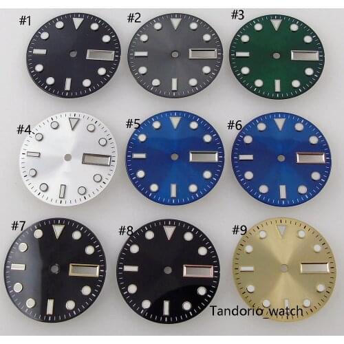 For NH36A Sterile 29mm Watch Dial Face Parts With Date Week Window Green Luminous Marks Stainless Steel Material Top Brand