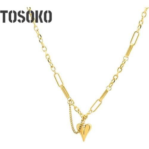 TOSOKO Stainless Steel Jewelry Tassel Peach Heart Love Pendant Necklace Female Clavicle Chain Ins Cool And Simple BSP844