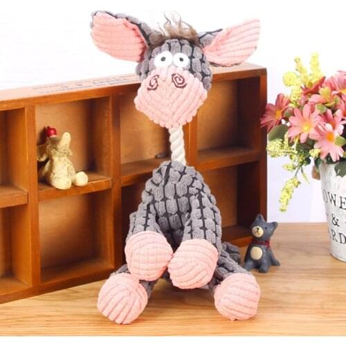 Fun Pet Toy Donkey Shaped Corduroy Chew Toy for Dog Puppy Squeaker Squeaky Plush Bone Molar Toy Pet Training Dog Supplies