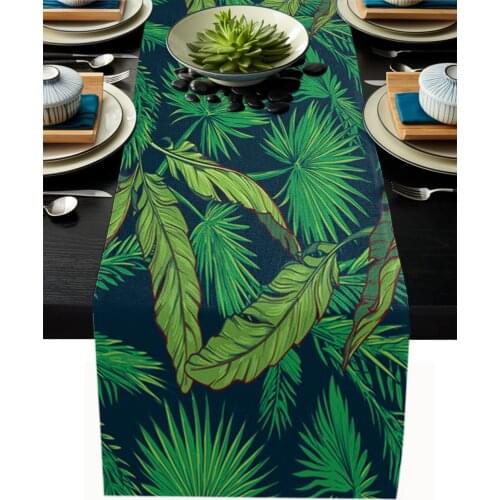 Palm Leaf Green Tropical Plant Table Runner Wedding Decor Table Cover Christmas Decoration Holiday Party Tablecloth