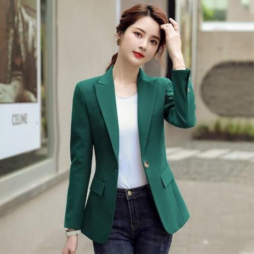Women 2021 Fashion Single Button Blazers Coat Vintage Long Sleeve Female Slim High Quality Office Lady Blazer Outerwear Y984