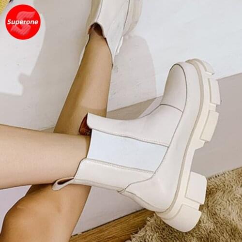 Superone Ins Real Leather Women Ankle Boots Fashion Platform Warm Fur High Heel Winter Shoes Woman Casual Footwear Size 35-42