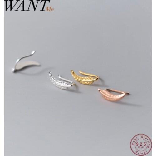 WANTME New Real 925 Sterling Silver Lovely Sweet Leaf Ear Clip Without Piercing Earrings for Women Ear Cuff Trend 2021 Jewelry
