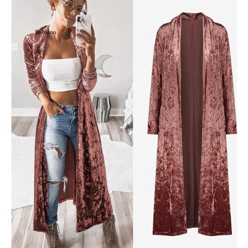 Womens Autumn Velvet Long Kimono Cardigan Velour Long Sleeve Solid Outwear Tops Spring Fashion Coat Female Casual Cardigan