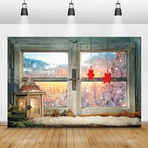 Winter Snow Windowsill Merry Christmas Pine Leaves Vintage Lantern Family Photocall Poster Photography Background Photo Backdrop