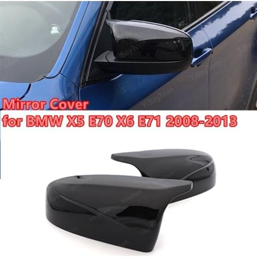 1 Pair Bright Black Mirror Covers Side Modified Rearview Mirror Cover Cap for BMW X6 E71 2008-2013
