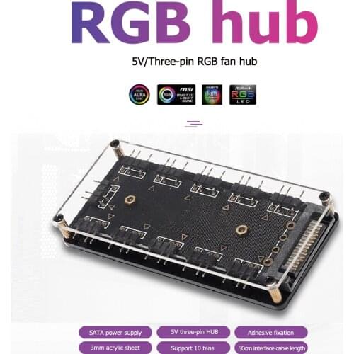 10 Ports RGB Fan HUB PC Computer Desktop 5V 3PIN ARGB Extension Splitter SATA Power Adapter for Gigabyte MSI ASUS
