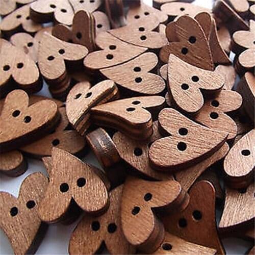 Hot Sell 100 PCS 20mm Heart Shape Brown Wood Wooden Sewing Button Craft Scrapbooking