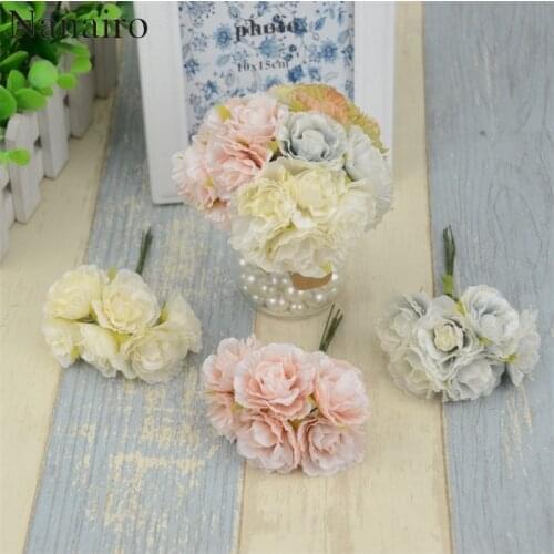 18pcs/lot European retro Silk Scrapbooking Mini Rose Artificial Flowers Heads Bouquet For Wedding Decoration Fake Flowers Wreath