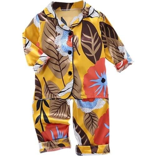 2021 Spring Baby Kids Long Sleeve Pajamas Sets Girls Boys Leaves Print Sleepwear Suits Cotton Blouse Tops Sleep Pants