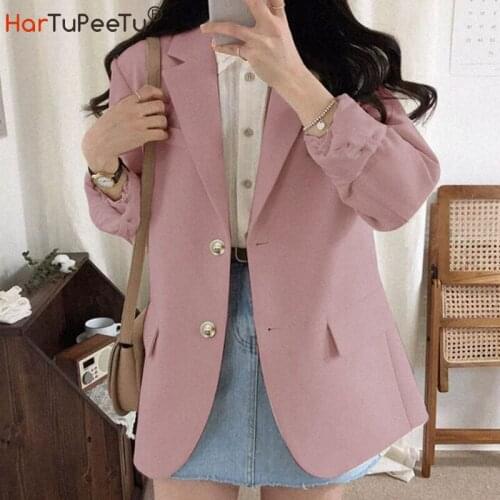 2021 Spring Autumn Women Suit Jacket Pink Loose England Style Oversize Blazer Coat Casual Long Sleeve Outwear with Pockets