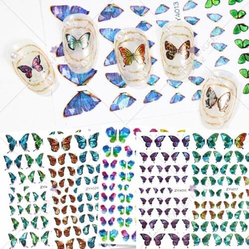 3D Laser Butterfly Nail Decals The gradient Nail Art Stickers Adhesive Transfer Sliders Foils Wraps Designs Manicure