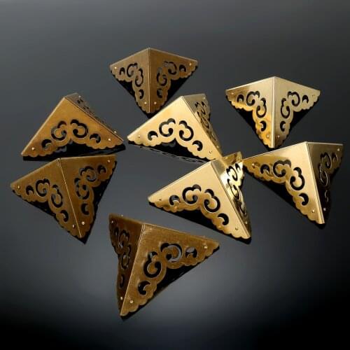 4Pcs Pure Brass Corners Brackets Protector Chinese Furniture Hardware for Cabinet Trunk Jewelry Box Chest Wine Wooden Boxes Case