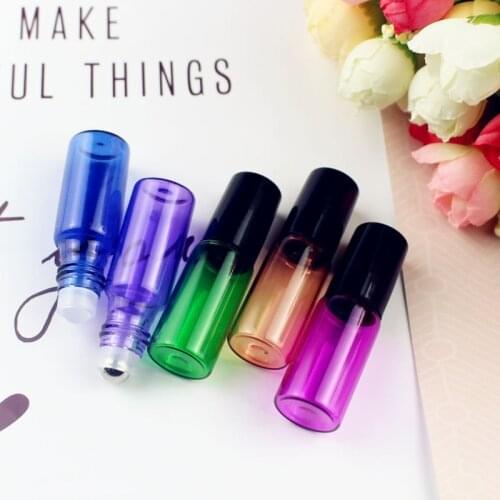 5pcs/pack 5ml Thin Glass Roll on Bottle Perfume Roller Bottle with Glass/Metal Ball Essential Oil Sample Vials Refillable
