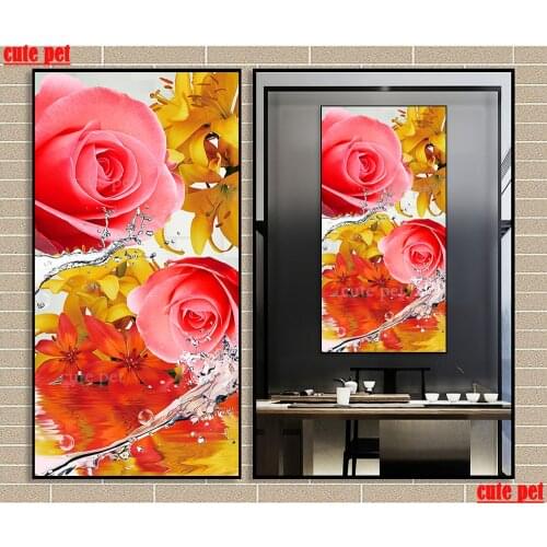 Large Full Square Diamond 5D Water rose DIY Diamond Painting Embroidery Cross Stitch Rhinestone Mosaic Painting Gift home decor
