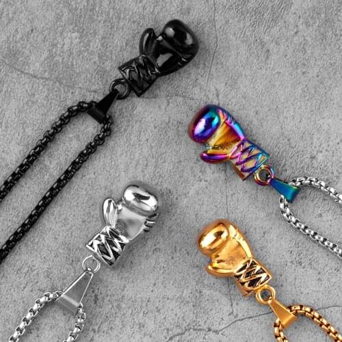 Gold Black Boxing Gloves Boxer Men Necklaces Pendants Chain for Boyfriend Male Stainless Steel Jewelry Creativity Gift Wholesale