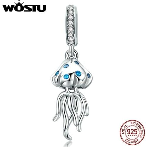 WOSTU 2019 New 925 Sterling Silver Jellyfish Beads Charms Fit Original Bracelet & Necklace DIY Jewelry Making CQC1297