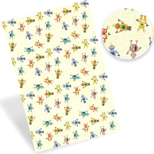 CHEER BOWS 22*30cm/A4 1pc Faux Leather Sheets Robot Alien Printed Synthetic Leather Fabric DIY Bags Handmade Hair Bows Materials
