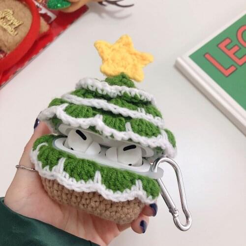 Wireless Earphone Cover Wool Cute Cartoon Shell for Airpods 1 2 Pro Knitted Christmas Tree for Airpods Earphone Protective Case