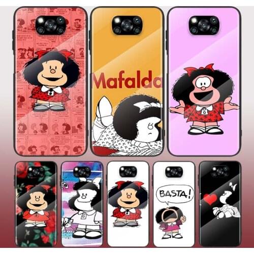 Animated cute Mafalda Tempered Glass Cover For Xiaomi POCO F3 F2 X3 NFC X2 M2 Pro Phone Case