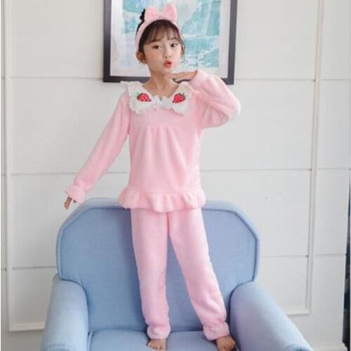 Children Pajamas Sets Warm Flannel Sleepwear Girls Boy Lace Loungewear Coral Fleece Kids Pijamas Homewear Winter Pyjamas Suits