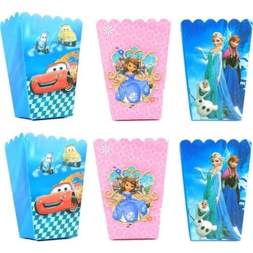 Disney 12pcs/lot Frozen Sophia Car Theme Popcorn Boxes For Girls Kids Birthday Party Christmas Decoration Candy Box Supplies