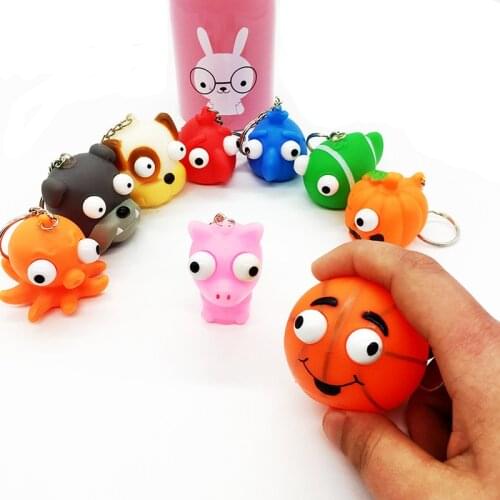 Random Fidget Toy Animal Vent Toy Decompression Doll Key Pendant Extruding Pop Out Eyes Doll Keychain Squeeze Decompression Toys