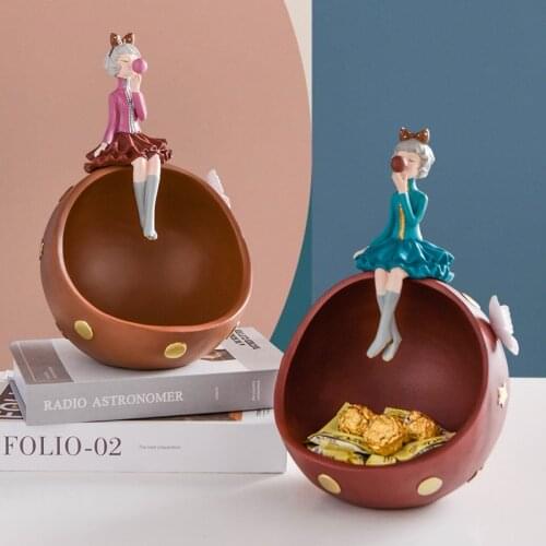 Creative Resin Bubble Girl Storage Box Sculpture Ornaments Living Room Entrance Dining Table Storage Home Decoration Accessories