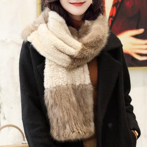 Lantafe Women Long Scarf Winter Scarf Real Fur Collar Widening Thickening Splicing Material Sable Mink Fur High Quality