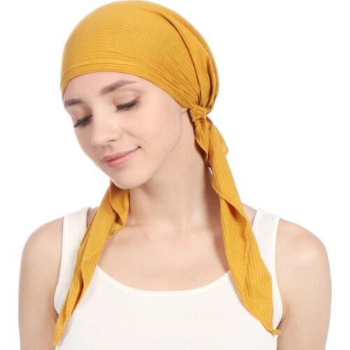 Fashion Ladies Pure Color Bonnet Adjustable Bandana Hat Muslim Womens Ethnic Style Cap Islamic Headgear Indian Chemo Cap Beanie