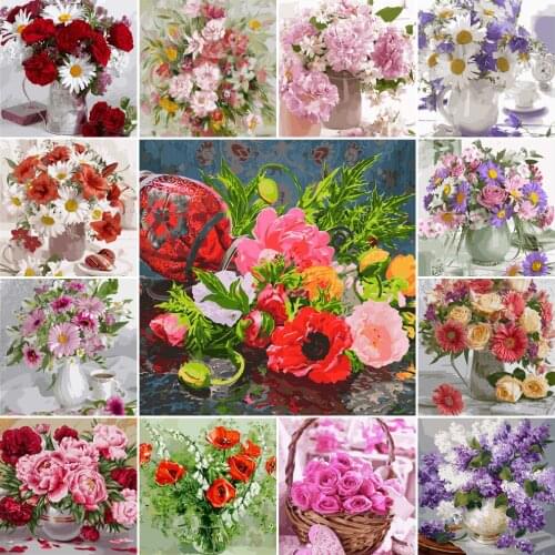 DIY Flower Painting By Numbers Kit No-Frame Drawing By Numbers 40x50cm 31 Colors Home Unique Gift Diff:4 Stars VA-2548