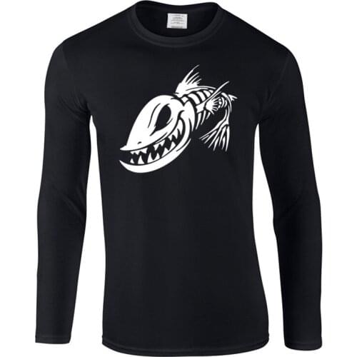 Fish esqueleto New Casual Men T Shirt Summer Fashion T-Shirt Men High Quality Cotton O-Neck long Sleeve T Shirts Male Top Tees