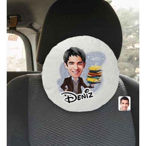 Personalized Is Male Teacher Caricature Of Round Car Seat Yastığı-1