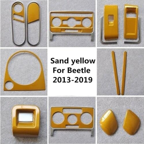 Sand Yellow Car Interior Styling Gear Panel Cover Shift Knob Sticker Window control Handle Moulding Trim for VW Beetle 2013-2019