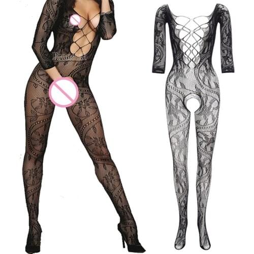 Porn Sexy Bodystockings Hot Lingerie Bodysuit Underwear Women Fishnet Open Crotch Catsuit Lingerie Crotchless Teddies Mujer