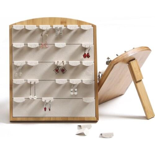 In Stock Luxury Bamboo Capacity Earrings Display Stand Rack Jewelley Display Holder Stand Velvet Jewelry Organizer Wholesale
