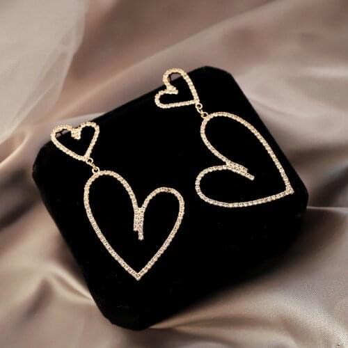 Elegant Exaggerated Heart-shaped Hanging Dangle Prevent Allergy Womens Earrings 2020 New Trend Rhinestone Fashion Stud Earrings