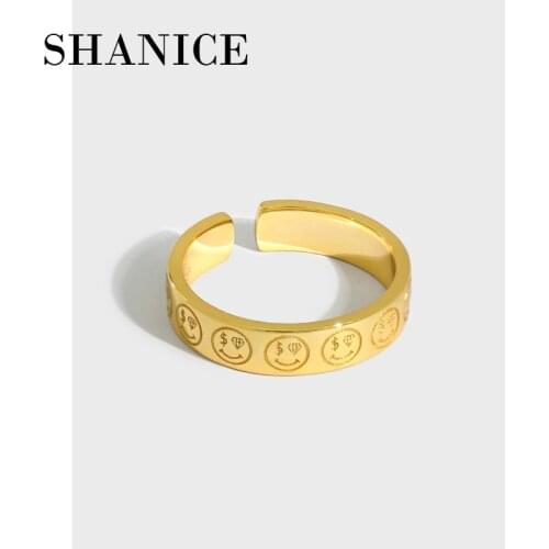 SHANICE Hip Hop S925 Sterling Silver Open Ring ins niche minimalist money smiley Opening Adjustable Ring Weaving Rings Statement