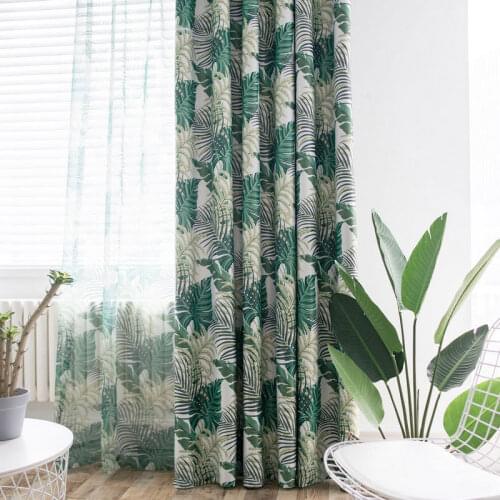 Modern Pattern Tropical Printed Curtains Green Leaves for Living Room Rainforest Tulle Window Drape Blackout Rate 85
