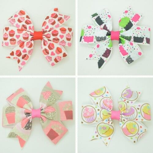 SUPWRF 3.1'' Cup cake pink red kids hair accessories hair bow With Clip hair Ribbon headwear wholesale 20 PCS T0929