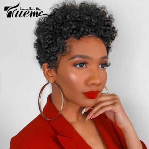 Trueme Ombre Afro Kinky Curly Human Hair Wig Short Mongolian Afro Human Hair Wig For Women Pixie Cut Afro Kinky Hair Full Wig