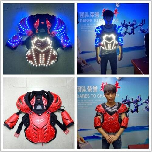 Wecool hot sale blue white glowing color LED armor costumes suit for dj stage show performance ballroom