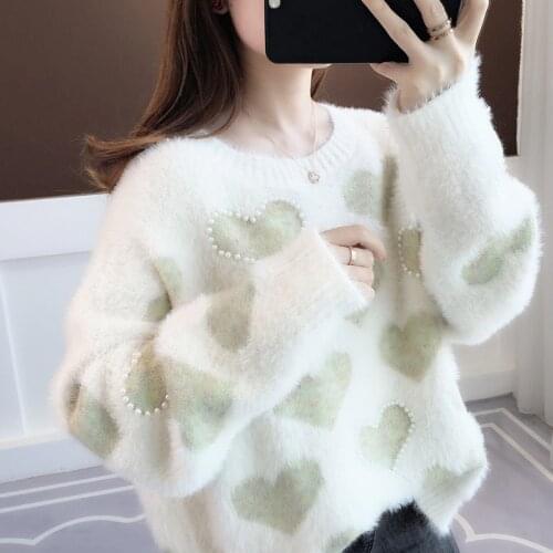 Womens Jumper Knit Sweaters Pullover Sweater Love Printed Long Sleeve Knit Top Casual Sweater Winter Clothes Loose Sweaters