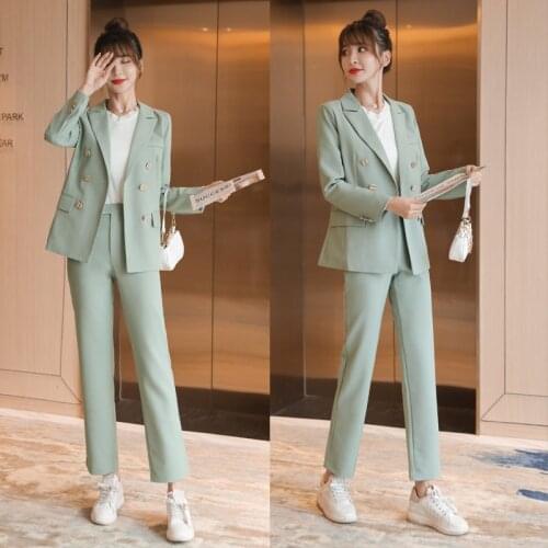 2021 New Korean Style Women Set Vintage OL Pant Suit Blazer Jacket and High Waist Pant OfficeWear Female Outfits Suits