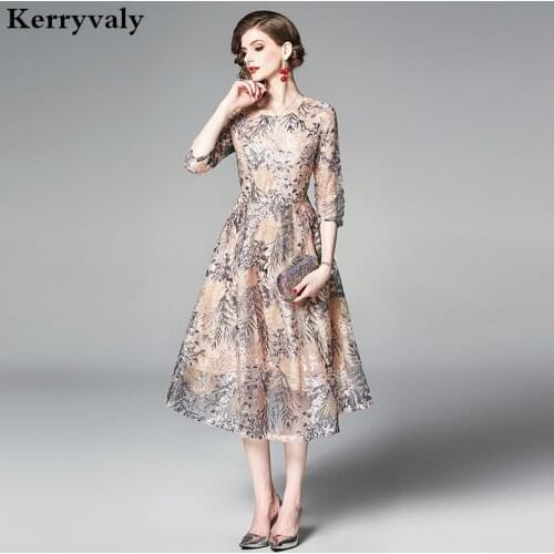 Summer Elegant Women Embroidered Lace Dress Vestidos Verano 2021 Christmas Dress Sukienki Damskie Bayan Elbise K6245