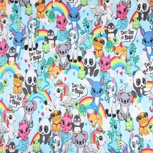 Magic Unicorn Print 100% Little Stretch Cotton Fabric for Girl Clothes Bedding Set Hometextile Cushion Cover Backpack DIY